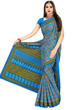 Tamaira Fashion Womens Plain Weave Pure Cotton Saree Without Blouse Piece(1354_Grey&Peacockblue)