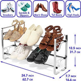 2-Tier Metal Shoe Rack with Slide-n-Adjust, 6-Pair Capacity, Chrome Finish