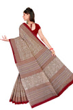 Tamaira Fashion Pure Cotton Saree Without Blouse Piece (2203_Brown And Maroon)