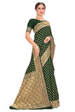 Glory Sarees Womens Banarasi Silk Saree With Blouse Piece (Kara128_Darkgreen_Dark Green)