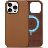 SHIELDON Case for iPhone 15 Pro Max 6.7, Genuine Leather/Magnetic Wireless Charging/Anti-Scratch/Non-Slip Grip/Shockproof/Slim F