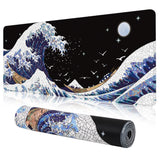 MEWOOCUE Gaming Mouse Pad for Desk,Large Wave Mousepad Laptop,Black White Japanese Anime Mouse Mat,Long XXL Waterproof Keyboard