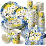 Zhehao 250 Pcs Lemon Bridal Shower Plates Napkins Sets 50 Pcs 9'' Dinner Plates and 7'' Dessert Plate and 9oz Cups 100 Napkins S