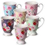 BTaT- Large Coffee Mugs, 12 oz, Set of 6, Floral Mugs, Porcelain Bone China, Tea Mug, Coffee Cups Set,