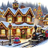 igoodom Christmas Diamond Art Kits for Adults, Christmas Train Diamond Painting Kit, Full Drill Round Winter House Diamond Art K