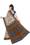 Tamaira Fashion Womens Plain Weave Pure Cotton Saree Without Blouse Piece(1560_Beige&Peacockblue)