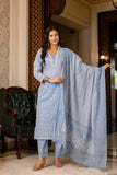 Gosriki Women'S Rayon Blend Straight Printed Kurta With Pant & Dupatta (Soneva Blue-Gs_3Xl_Blue_Xxx-Large),Blue,3,B0DD77VV55