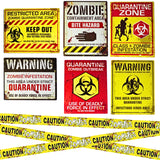 4Es Novelty 6 Warning Signs 11x14 with Caution Tape Roll 20 Feet - Halloween Zombie Party Decorations Halloween Indoor Outdoor