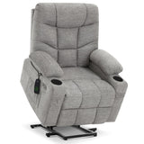 MCombo Power Lift Recliner Chair with Extended Footrest for Elderly People, Fabric 7287 (Light Grey, Medium-Regular)