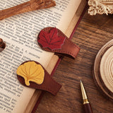 2PCS Vintage Magnetic Leather Bookmark, Leather Magnetic Bookmarks for Women, Magnetic PU Bookmarks Clip Book Accessories, Ginkg