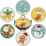 Vcekract Christmas Diamond Painting Kits, 6PCS Christmas Diamond Painting Coasters with Holder, DIY Diamond Art Coasters with St