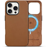 SHIELDON Case for iPhone 16 Pro 6.3 2024, Genuine Leather, Magnetic Wireless Charging, Slim Fit, Non-Slip, Metal Button, Shockpr