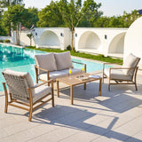 NATURAL EXPRESSIONS 4 Pieces Patio Furniture Sets, Modern Metal Outdoor Conversation Sets with High Back All Weather Hand-Woven