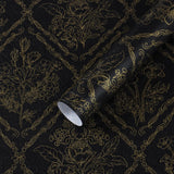 Toduso Peel and Stick Wallpaper Vintage Wall Paper Boho Contact Paper Black and Gold Floral Removable Wallpaper for Bathroom Bed