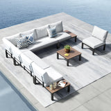 PHI VILLA 7 Pieces Outdoor Patio Furniture Set,Metal Frame Modern Outdoor Sectional Sofa Set,8 Seats Patio Conversation Sets wit