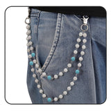 Hip Hop Beaded Wallet Pants Chain for Men Biker Jeans Pocket Belt Trousers Loop Chain White Turquoise Disco Rhinestone Beads Pun