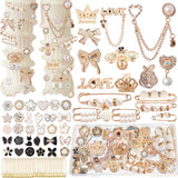 72Pcs Junk Socks Charms Kit, Gold Brooches and Pins for Women,Pearl and Rhinestone Sock Charms with Safety Pins, DIY Accessories