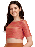 Oomph! Jacquard Pink Readymade Blouse For Women - Rbbl139S