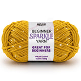 120g Gold Sparkle Yarn for Crocheting and Knitting; 120m(144yds) for Beginners with Easy-to-See Stitches; Worsted-Weight Medium