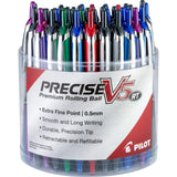 Pilot, Precise V5 RT Refillable & Retractable Liquid Ink Rolling Ball Pens, Extra Fine Point (0.5 mm) Assorted Ink Colors, Tub o