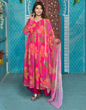 Gosriki Women'S Rayon Anarkali Printed Kurta With Pant & Dupatta (Butki Pink-Gs_S_Pink_Small),Pink,,B0CBPR8SPJ