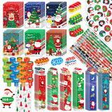 BEARUN 168 Pcs Christmas Party Favors Bulk for Kids-24-Pack Christmas Stationery Set for Stocking Stuffers, Christmas-Themed Cla