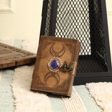 Alcraft Handmade Leather Journal Lapis Stone Crystal Triple Moon Book Of Shadows, Antique Deckle Edge Paper Sketchbook, Grim