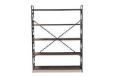 Baxton Studio Mirna Industrial Black Iron Metal And Natural Oak Wood 5-Shelf Quatrefoil Accent Bookcase