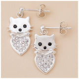 Cat & Heart Birth Month Sterling Earrings