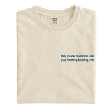 "Hey Quick Question Are You Kidding Me" Embroidered Comfort Colors T-Shirt – Funny Sarcastic Tee
