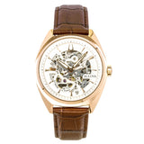 Bulova Surveyor Leather Strap Silver Skeleton Dial Automatic 97A175 MenS Watch