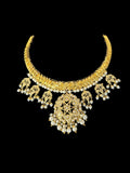 DNS189 Gold-Plated jadau Floral Hasli Necklace with jhumka earrings tika – Handcrafted Traditional Set ( READY TO SHIP )