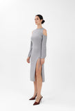 Off-the-Shoulder Cashmere Midi Dress in Gray