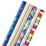Hallmark Birthday Wrapping Paper Rolls for Graduation, Wedding, Baby Shower, Bridal Shower - Floral, White and Gold & Polka Dot