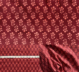 Indian Hand Block Print 60/60 Brick Red 100% Cotton Fabric by The Yard, Lightweight Floral Quilting & Sewing Fabric for Dressmak