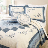 Modern Heirloom Blue Floral Embroidered Quilted Bedspread - Lightweight Breathable All Seasons Bedding, King Size