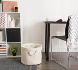 Dii, Collapsible Variegated Polyester Storage Bin With Cotton Handles Large Round Cream