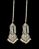 BR464 RAABYA fresh water pearl bridal choker Rani haar set with earrings tika ( READY TO SHIP )