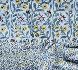 Indian Hand Block Print 60/60 Grey 100% Cotton Fabric by The Yard, Lightweight Floral Quilting & Sewing Fabric for Dressmaking,