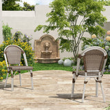 PURPLE LEAF Dining Chair Set of 2 Outdoor French Bistro Chairs Hand-Woven Aluminum Wicker Rattan Chairs for Garden Kitchen Backy