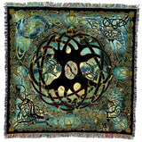 Pure Country Weavers Celtic Tree of Life Blanket by Jen Delyth - Gift Lap Square Tapestry Throw Woven from Cotton - Made in The