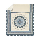 Modern Heirloom Blue Floral Embroidered Quilted Bedspread - Lightweight Breathable All Seasons Bedding, King Size