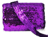 Mandala Crafts Elastic Sequin Ribbon Trim 1 Inch Purple Sequin Elastic Trim for Sewing Dress Headband 10 Yards Fabric Metall
