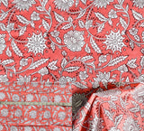 Indian Hand Block Print 60/60 Peach 100% Cotton Fabric by The Yard, Lightweight Floral Quilting & Sewing Fabric for Dressmaking,