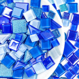 LATIIZ Glass Mosaic Tiles Crafts: Pre-Cut Waterproof 300 Pieces Blue for DIY Outdoor Home & Garden Art Projects - Decor Pool Pat