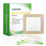 kastormed Silicone Adhesive Foam Dressing with Gentle Border 4''x4'' 10 Pack, High Absorbency Foam Wound Bandage for Bed Sore, L