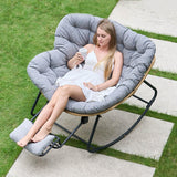 Oversized Rocking Chair with Foot Rest & Ottoman, Outdoor Reading Chair, Comfy Rocking Chair for Patio Porch Balcony, Cozy Indoo