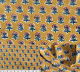 Indian Hand Block Print 60/60 Mustard Gold 100% Cotton Fabric by The Yard, Lightweight Floral Quilting & Sewing Fabric for Dress