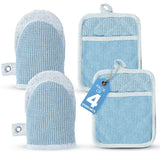 Casa Platino BBQ Gloves & Potholders Set, 4Pc Kitchen Mitts for Oven & Baking, Pot Holder for Hot Pots & Dishes - Heat Resistant