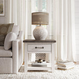 Jofran Madison County Reclaimed Solid Wood Rustic Farmhouse Harris End Table With Drawer And Shelf, Vintage White